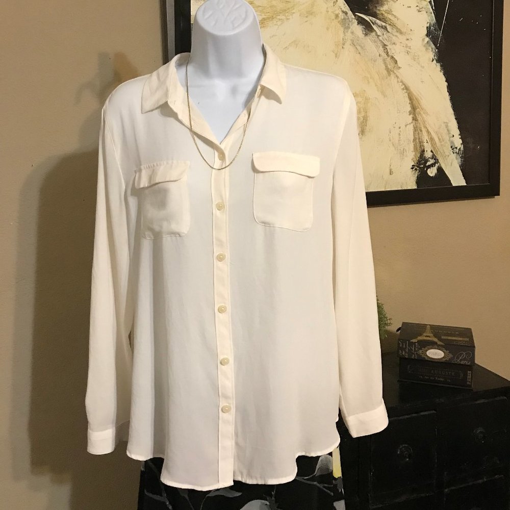 LOFT White Button Down Blouse P/M